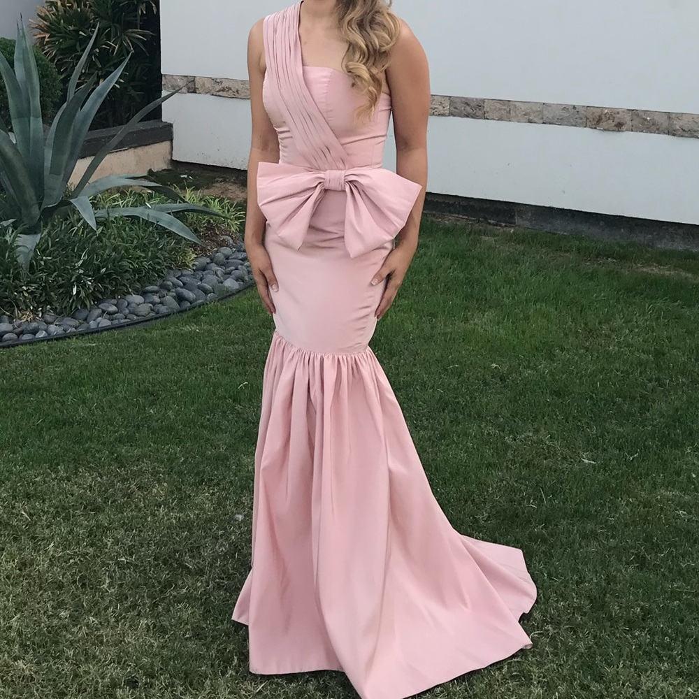 ALEXIA Maria Silk Faille Draped Strap Trumpet Gown